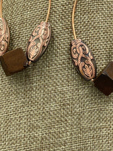 Load image into Gallery viewer, Earrings | 1-Of-A-Kind by Lillie Pearl | Copper Oval Hoops Wooden Sq. Cube
