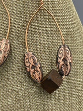 Load image into Gallery viewer, Earrings | 1-Of-A-Kind by Lillie Pearl | Copper Oval Hoops Wooden Sq. Cube
