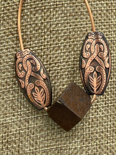 Load image into Gallery viewer, Earrings | 1-Of-A-Kind by Lillie Pearl | Copper Oval Hoops Wooden Sq. Cube
