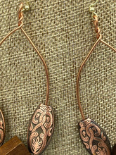 Load image into Gallery viewer, Earrings | 1-Of-A-Kind by Lillie Pearl | Copper Oval Hoops Wooden Sq. Cube
