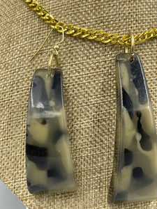 Earring Necklace 2 Pc. Set | Green Fossil Camouflage Chunky Bear Claws