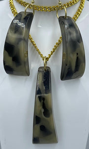 Earring Necklace 2 Pc. Set | Green Fossil Camouflage Chunky Bear Claws