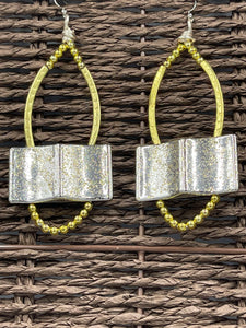 Earrings Speckled Gold Silver Open Book