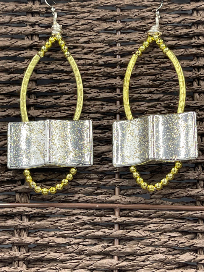 Earrings Speckled Gold Silver Open Book