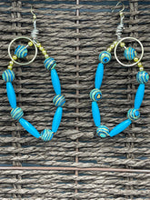 Load image into Gallery viewer, Earrings Turquoise Tumbler &amp; Evil Eye Beads
