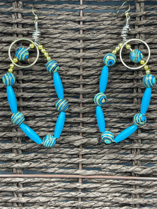 Earrings Turquoise Tumbler & Evil Eye Beads