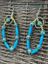 Load image into Gallery viewer, Earrings Turquoise Tumbler &amp; Evil Eye Beads
