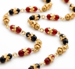 10K Gold Plated Red & Black Bead Necklace