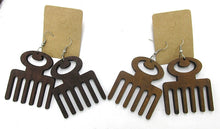 Load image into Gallery viewer, Brown Wooden Afro Pick Earrings
