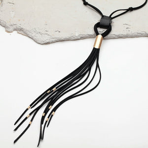 Black Suede Tassel Necklace