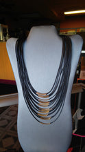 Load image into Gallery viewer, Black Multi Layer Rope Chain Gold Metal Tube Center Choker Magnetic Closure
