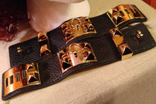 Load image into Gallery viewer, Black Leather Wide Gold Cuff
