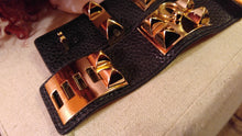 Load image into Gallery viewer, Black Leather Wide Gold Cuff
