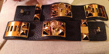 Load image into Gallery viewer, Black Leather Wide Gold Cuff
