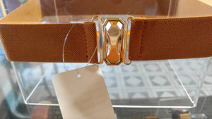 Elastic Gold Metal Wide Band Center Belt