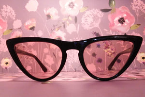 Black Frame Small Cat-Eye Pink Lens Driving Sunglasses