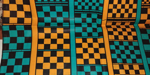 Ethnic Wax Fabric Square, Teal, Gold & Black Headwrap