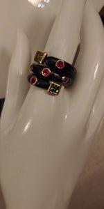 Black Enameled Gold Plated CZ Ring