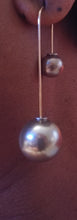 Load image into Gallery viewer, Double Sided Gray Simulated Pearl Danglers Gold Plated Hanging Push Back
