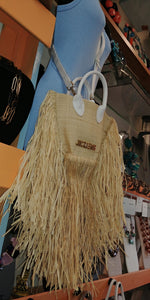 White Wheat Straw Fringe & Rattan Weave Shoulder & Crossbody