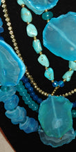 Load image into Gallery viewer, Aqua Blue Gem Stone Slices &amp; Crystal 6 Strands (23&quot;-31&quot;) Gold Plating
