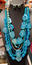 Load image into Gallery viewer, Aqua Blue Gem Stone Slices &amp; Crystal 6 Strands (23&quot;-31&quot;) Gold Plating
