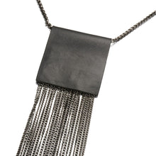 Load image into Gallery viewer, Black Metal Chain Link Tassel Flat Leather Square Pendant
