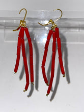 Load image into Gallery viewer, Earrings Natural Red Coral Beaded Tubes
