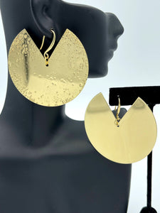 Earrings Hammered Brass Slice Pie Disc Danglers