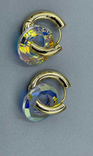 Load image into Gallery viewer, Earrings Iridescent Clear Crystal Rings on Gold-Plated Hoops
