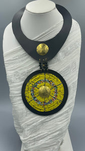 Necklace Masai Yellow Bead Black Leather