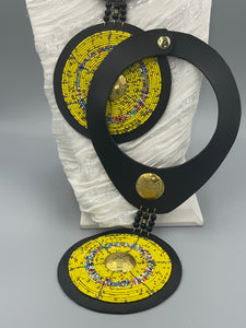 Necklace Masai Yellow Bead Black Leather