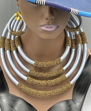 Load image into Gallery viewer, Necklace Earring Bracelet 3 Pc. Set African Beads &amp; Thread
