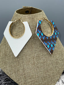 Earrings Natural Polished Wood Ethnic Painted Patterns