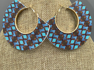 Earrings Natural Polished Wood Ethnic Painted Patterns