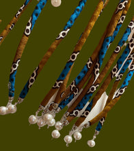 Load image into Gallery viewer, Necklace 24&quot; Ethnic Fabric Pearl Tipped Rope Dangling Pendants
