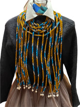 Load image into Gallery viewer, Necklace 24&quot; Ethnic Fabric Pearl Tipped Rope Dangling Pendants
