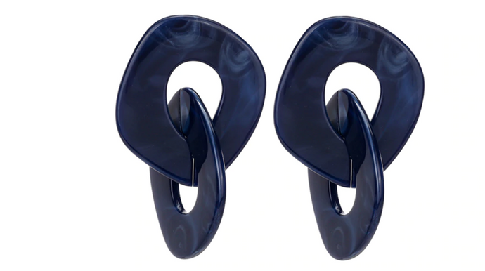 Ink Blue Acrylic Celluloid Oversized Double Ring Danglers Push Backs