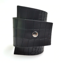 Load image into Gallery viewer, Black Etched Snake Skin Vegan Leather Wrap &amp; Snap Cuff
