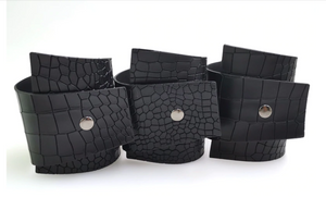 Black Etched Snake Skin Vegan Leather Wrap & Snap Cuff