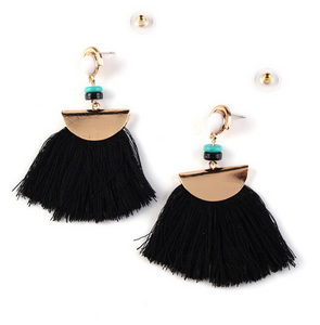 Black Fringe Drop Dangle Gold Earrings