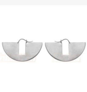 Matte Silver Plated Half Moon Open Hoop Latch Hook Earrings