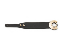 Load image into Gallery viewer, Black Leather Cuff with Gold Plated Ring &amp; Knob Closure Bracelet
