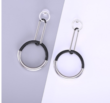 Load image into Gallery viewer, Half Black Leather Half Metal Plated Double Hoop Dangler Push Back Stud Earrings
