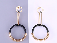 Load image into Gallery viewer, Half Black Leather Half Metal Plated Double Hoop Dangler Push Back Stud Earrings
