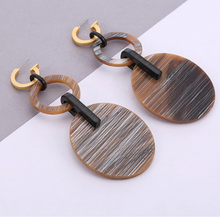 Load image into Gallery viewer, Brown White Striped Oval Acrylic Double Drop Dangler Push Back Earrings
