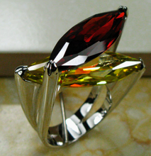 Load image into Gallery viewer, Garnet &amp; Citrine Diamond Shape Crystal Zircon Sterling Silver Ring
