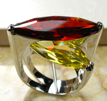 Load image into Gallery viewer, Garnet &amp; Citrine Diamond Shape Crystal Zircon Sterling Silver Ring
