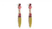 Load image into Gallery viewer, Olive Opal Gemstone with Rose Rhinestone Crystals Gold Plated Earrings
