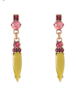 Load image into Gallery viewer, Olive Opal Gemstone with Rose Rhinestone Crystals Gold Plated Earrings
